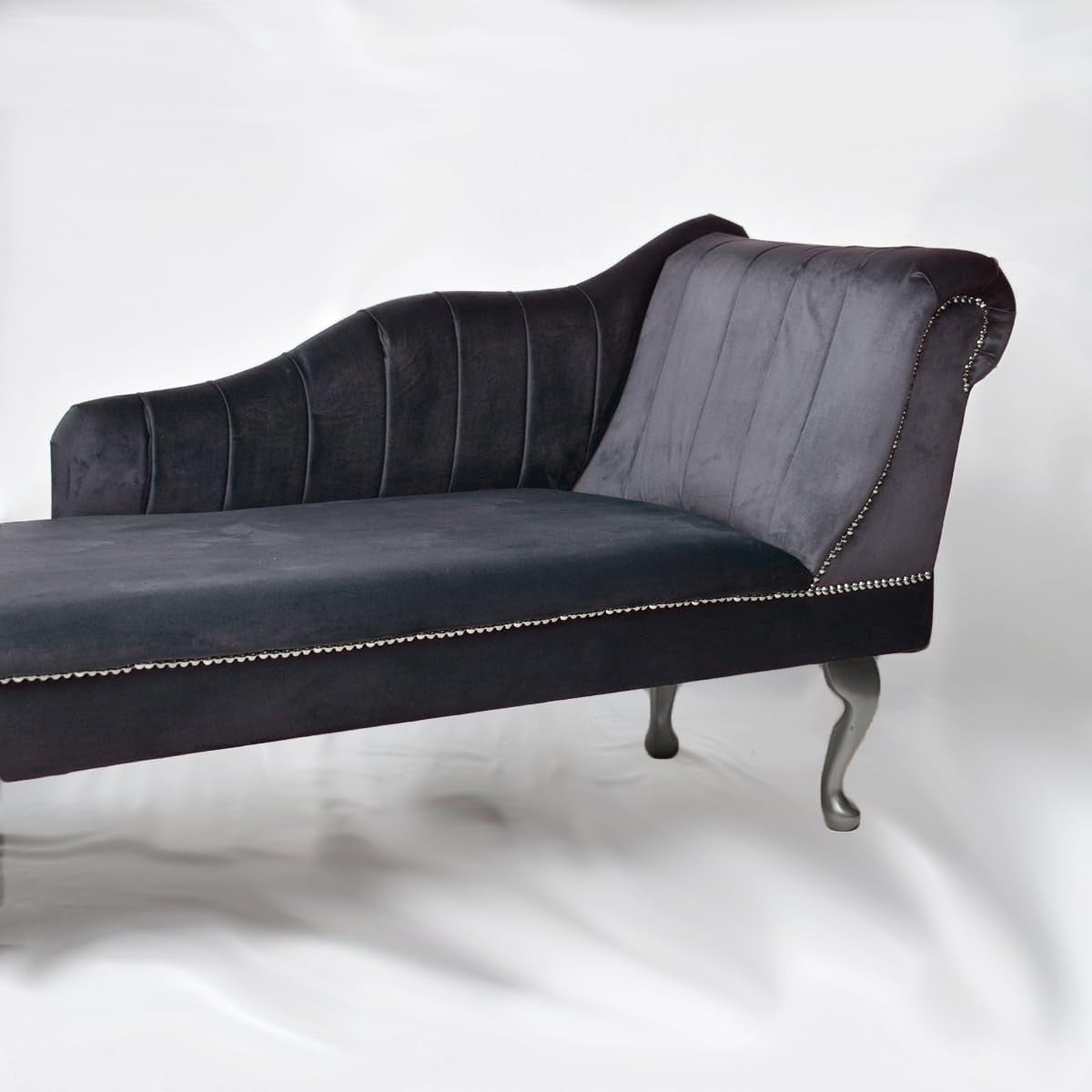 Velvet Chaise Lounge Right Hand Tufted Accent Sofa Chair Grey 133cm