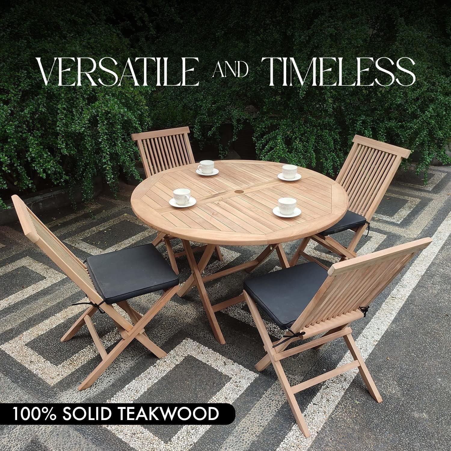 Outdoor Teak Garden Dining Table Set 4 Seater Patio Chairs Weatherproof
