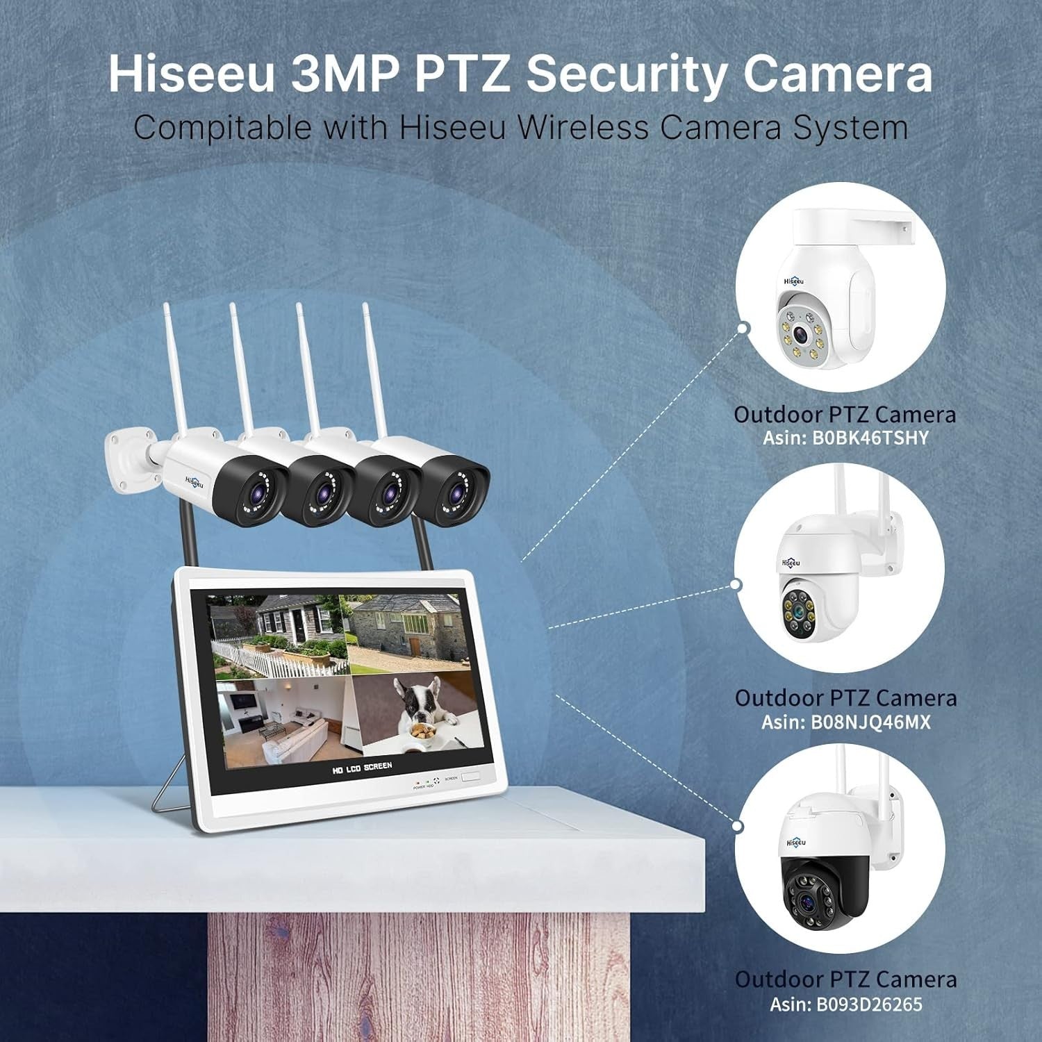 5MP Wireless CCTV System 4 Cameras 12" Monitor 3TB HDD NVR Kit