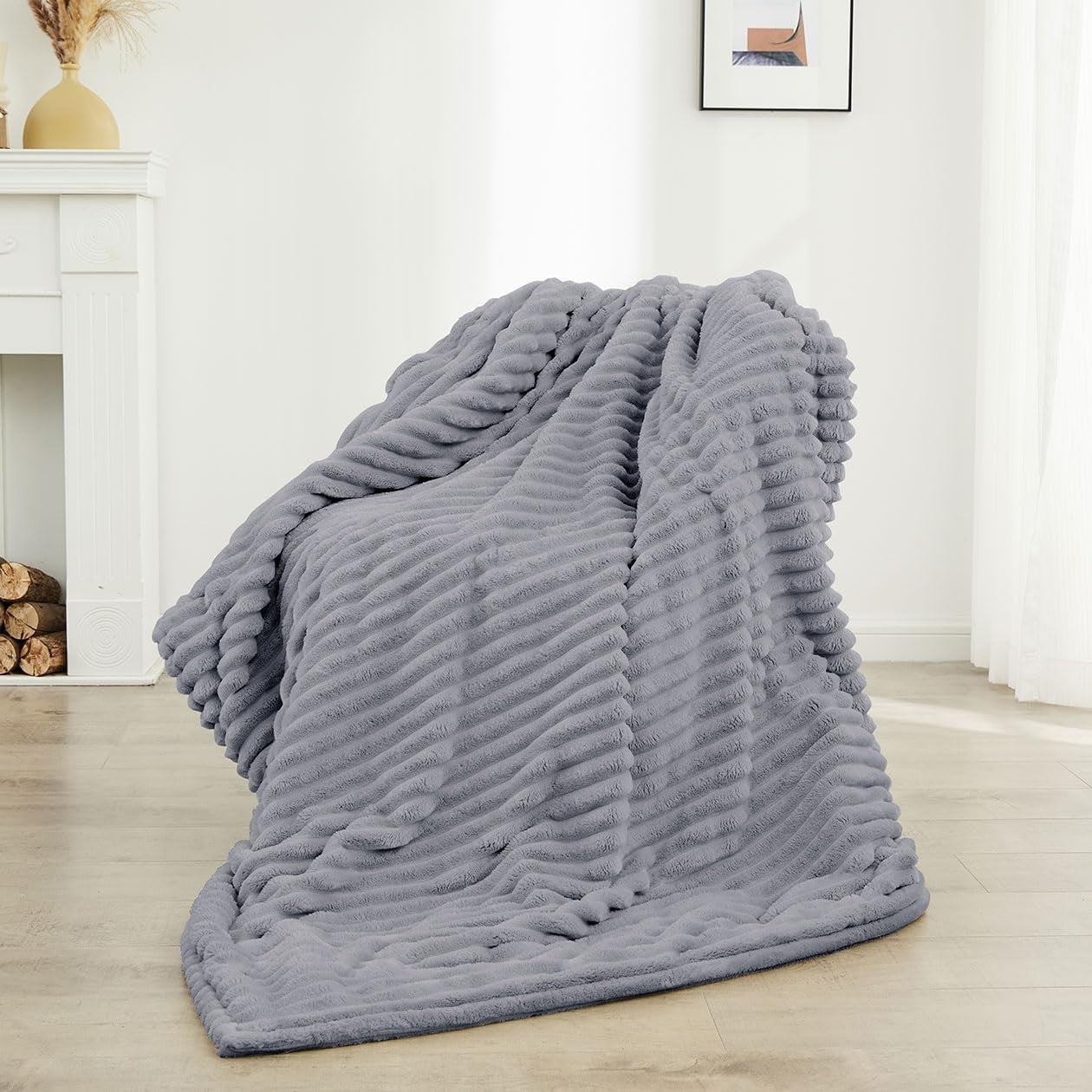 Electric Heated Blanket Throw Fleece Grey Overblanket Timer Washable