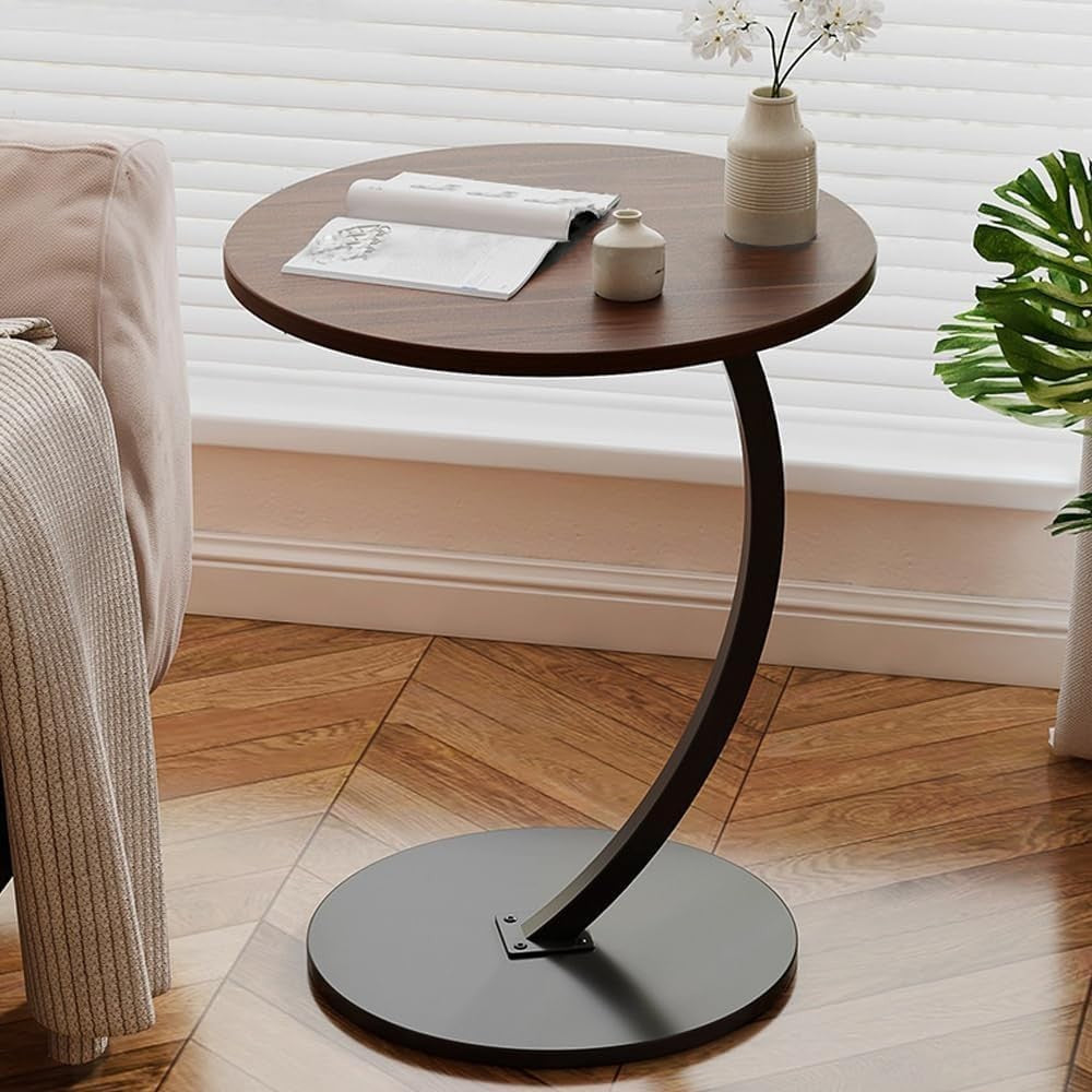 C-Shaped Round Side Table Small Wooden End Table 40x60cm Sofa Desk