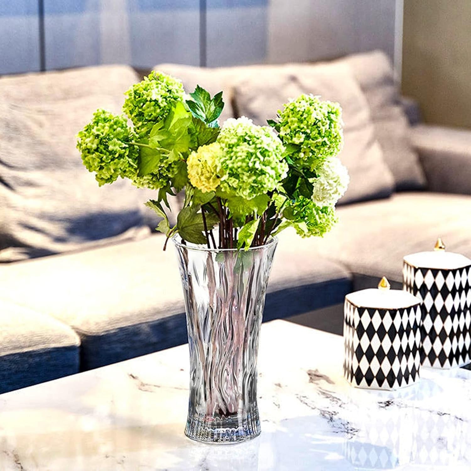 12 Inch Crystal Glass Flower Vase Tall Clear Modern Table Centerpiece Decor