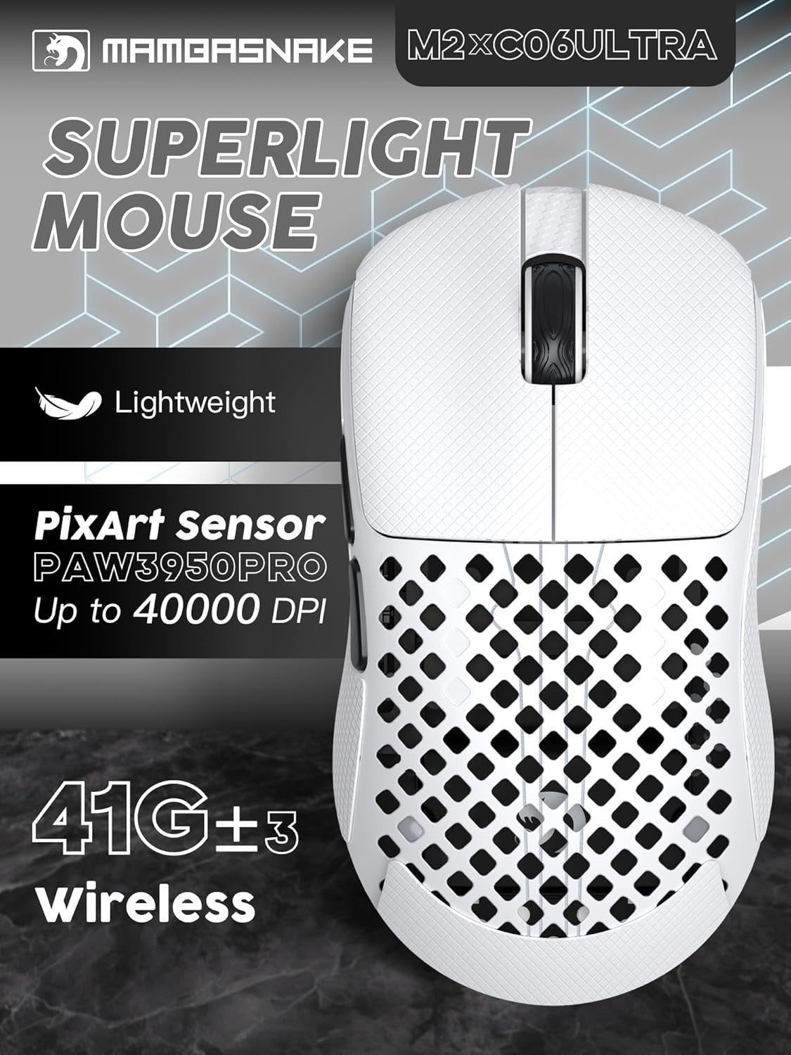 41g Ultra-Light Wireless Gaming Mouse 40K DPI Tri-Mode RGB