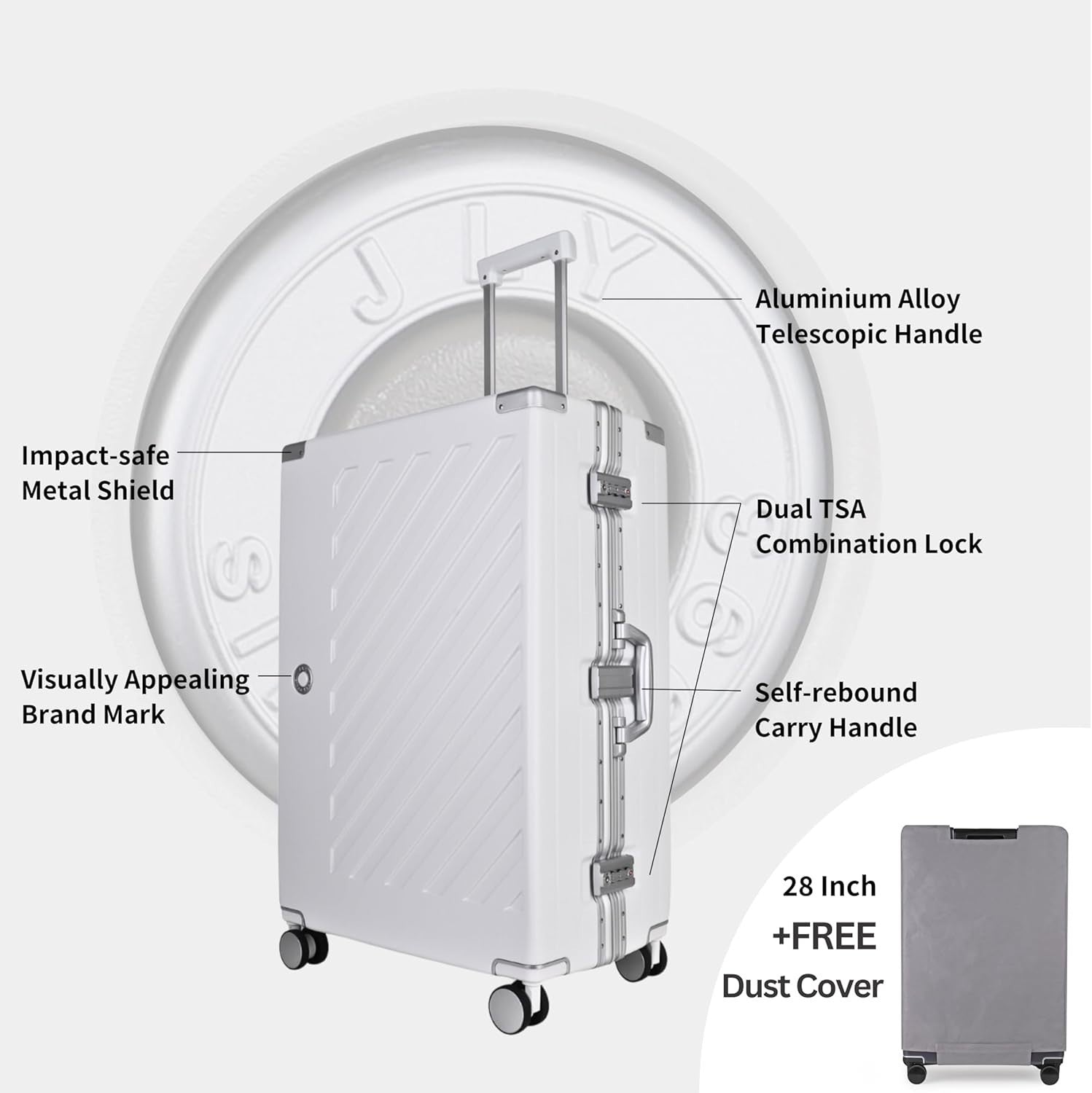 Large Zipperless Polycarbonate Suitcase Dual TSA Locks Spinner Wheels White