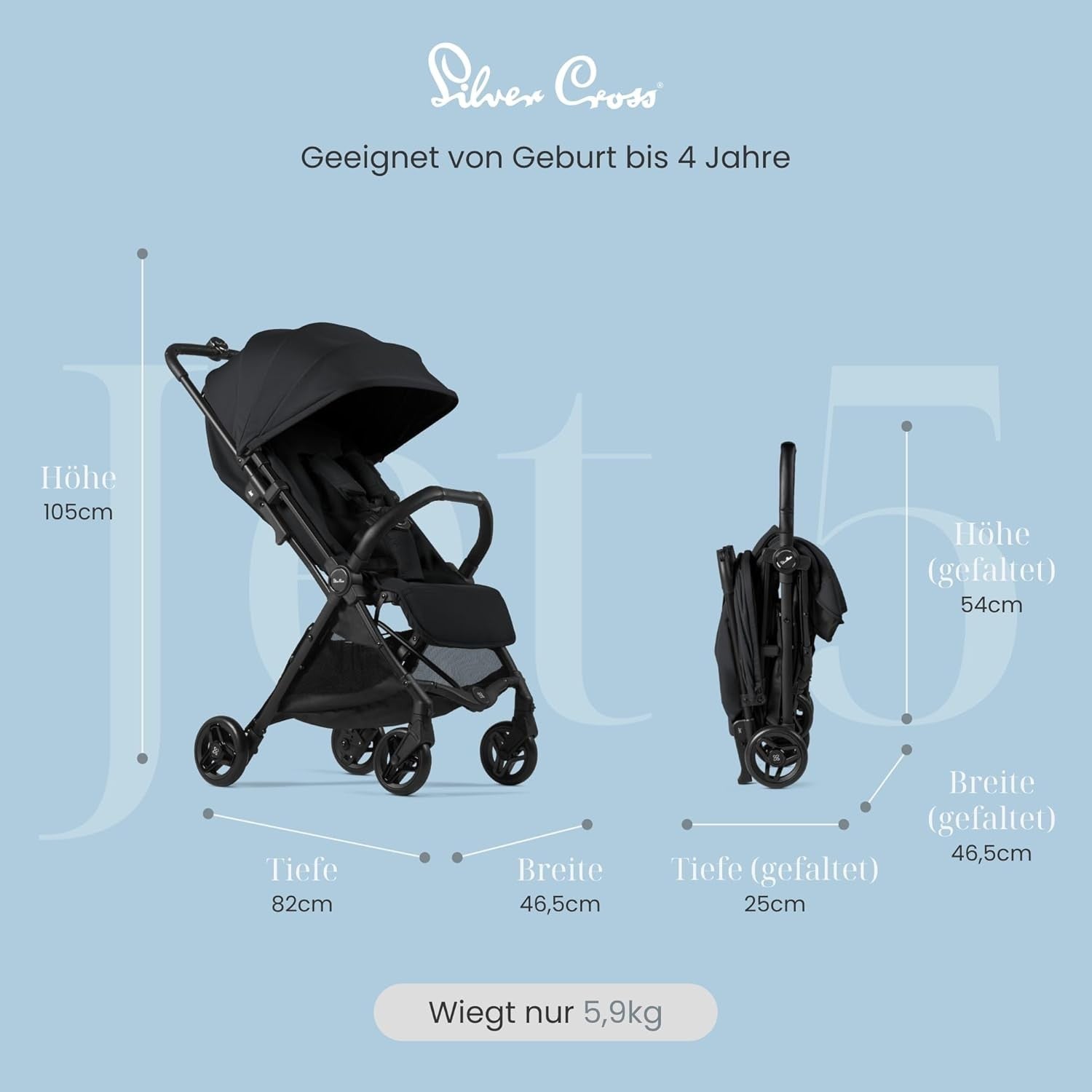 Cabin Size Travel Pushchair Lie Flat Lightweight Foldable Stroller 0–22kg