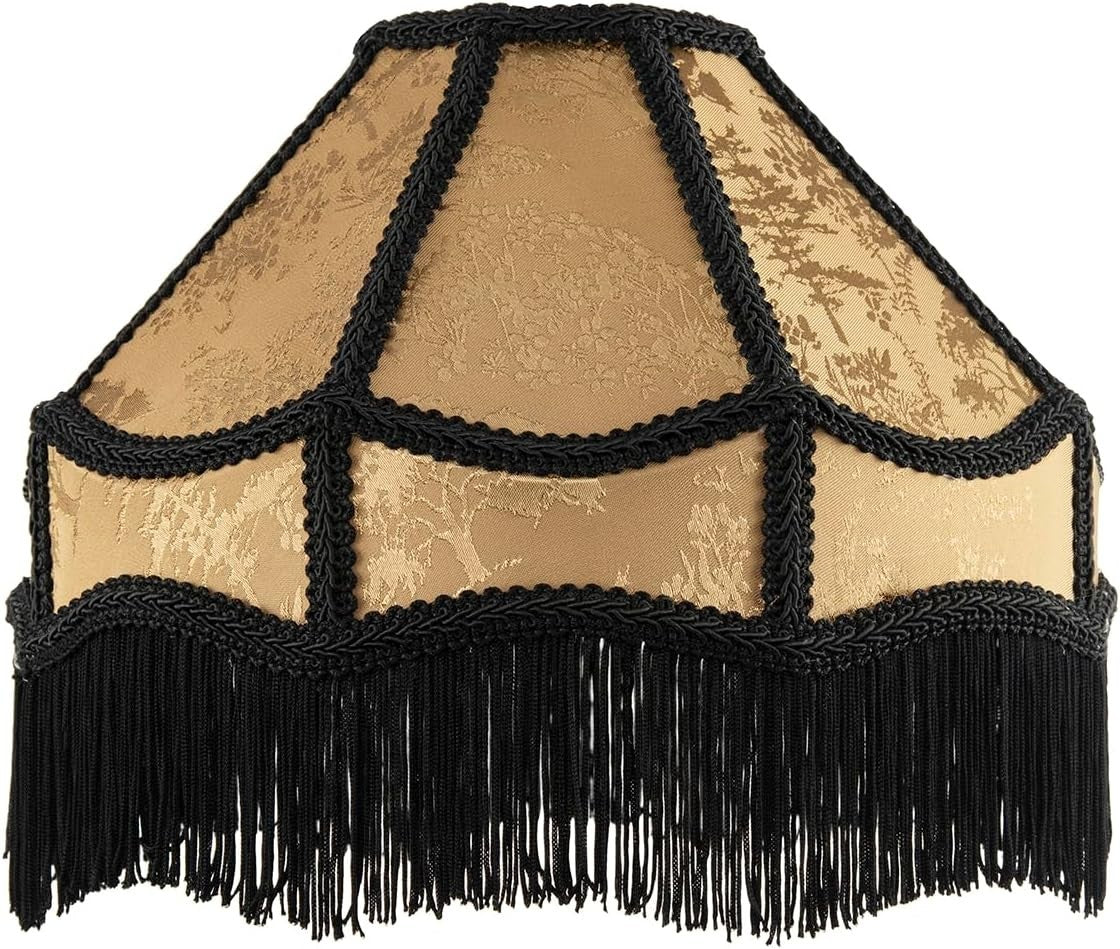 Victorian Gold Shimmer Empire Lampshade Floral Black Tassels 30cm Pendant