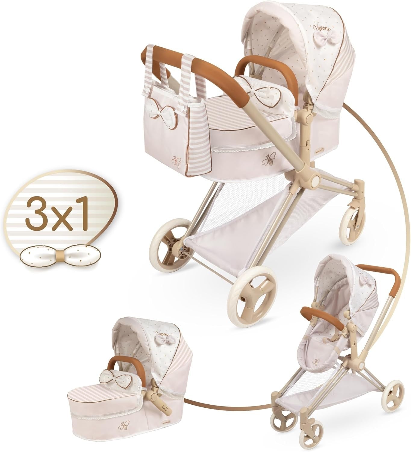 3in1 Dolls Pram Convertible Pushchair Carrycot Foldable Toy