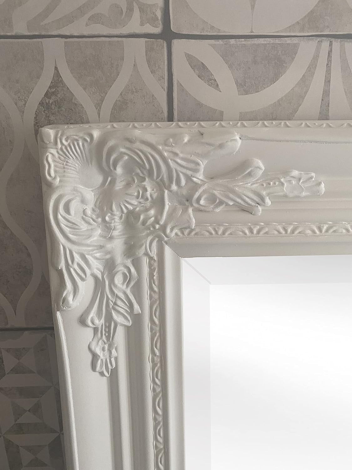 Tall White Wall Mirror 142x47cm with Bevelled Glass, Classic Wood Frame