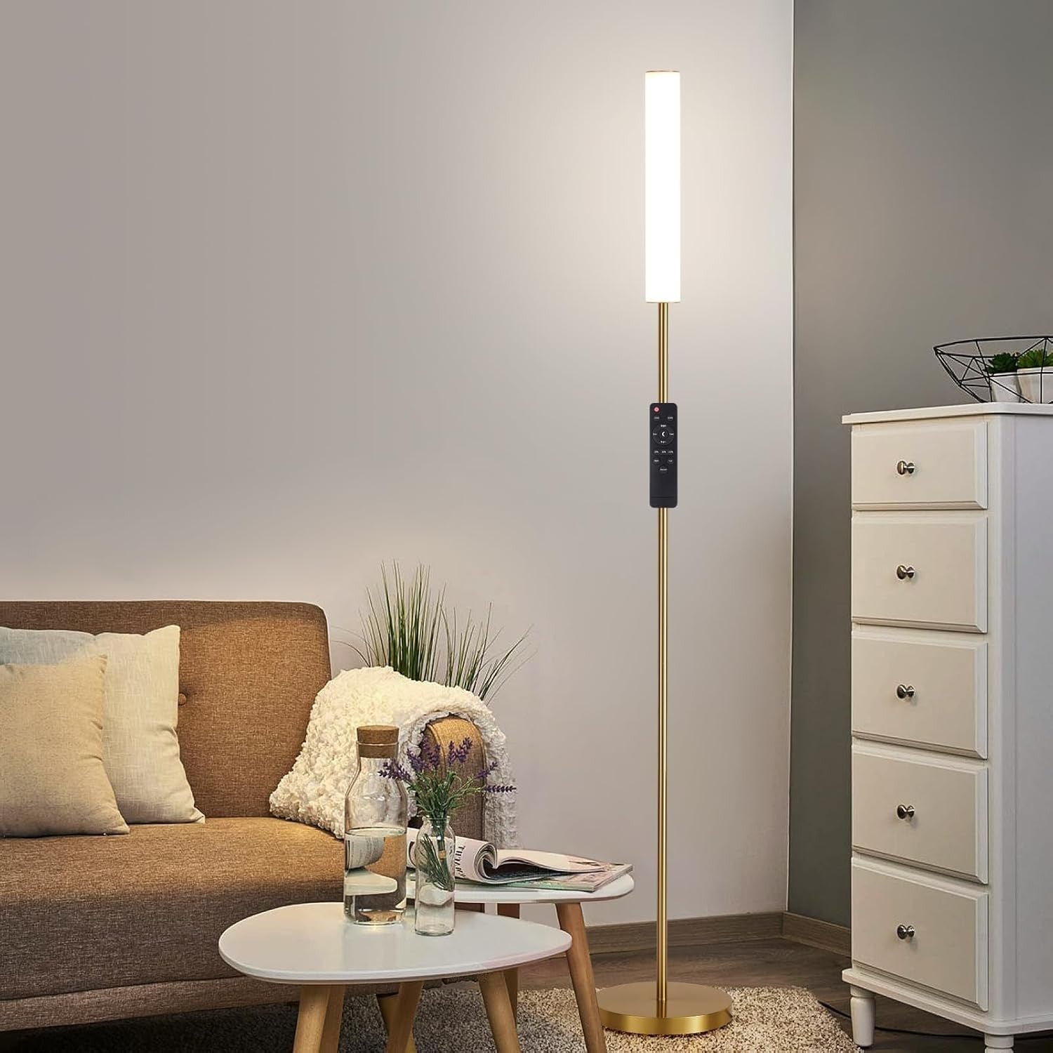 LED Floor Lamp Brass Gold with Remote Touch Control Dimmable 3 Colour Standing
