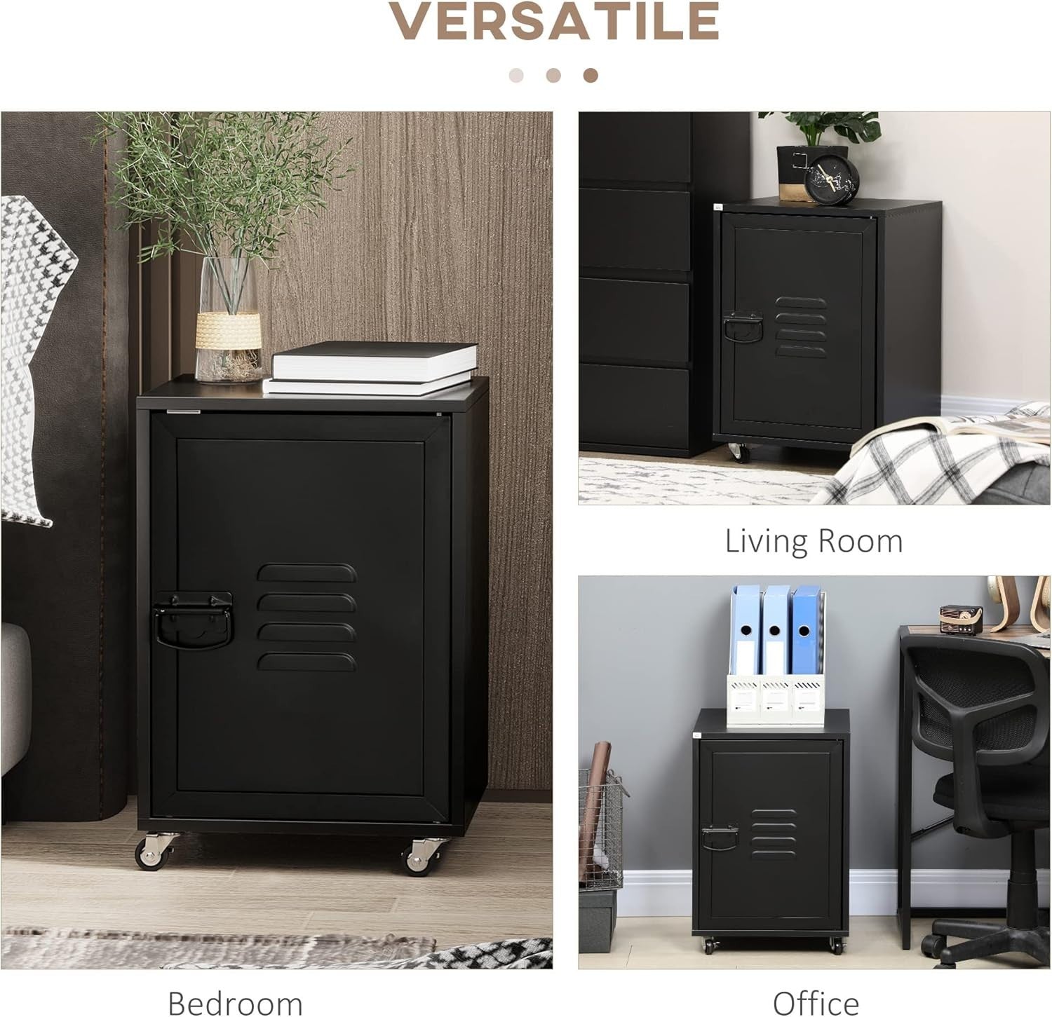 Black Rolling Filing Cabinet 55cm Metal Door Mobile Office Storage