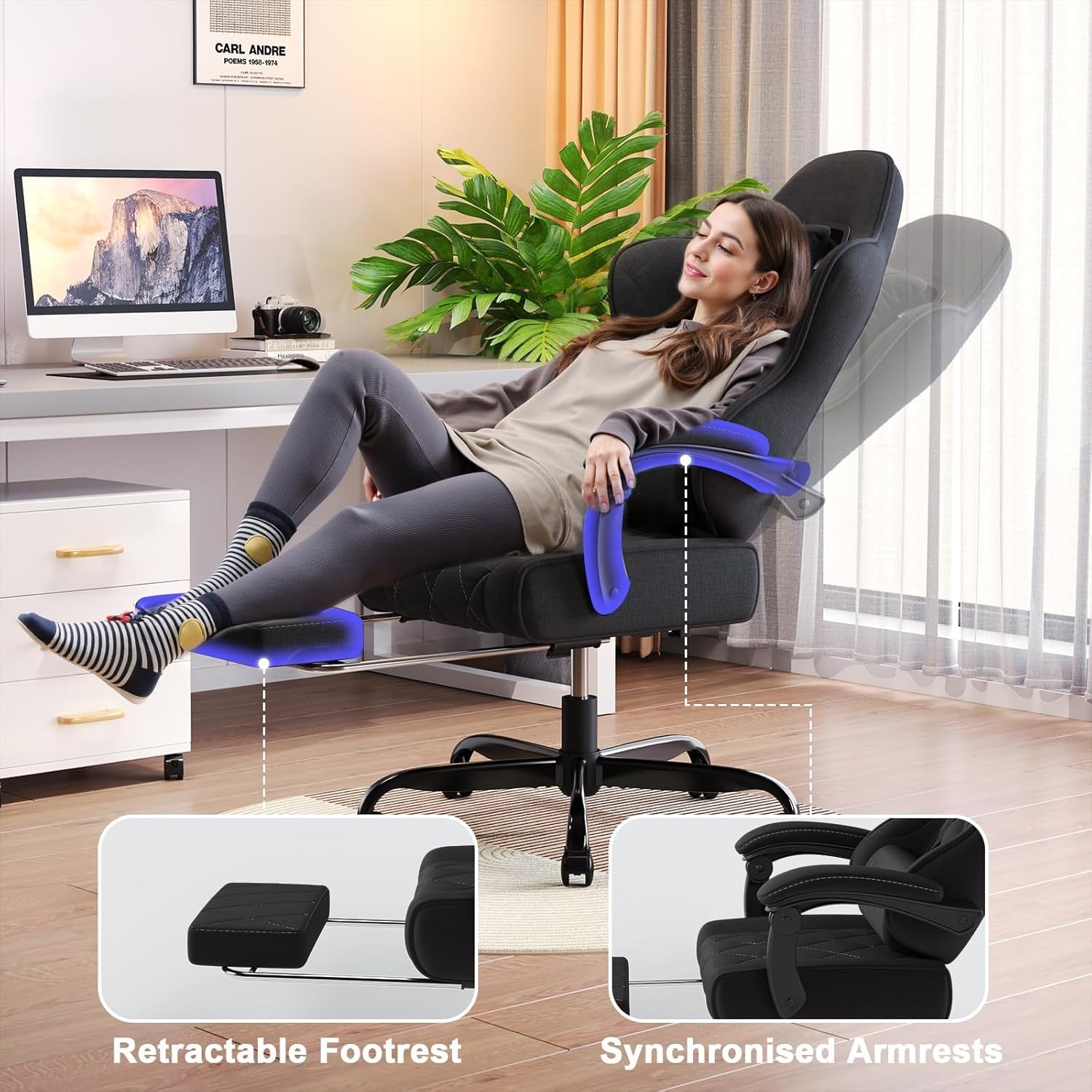 Ergonomic Fabric Gaming Chair Recliner w/ Footrest & Massage