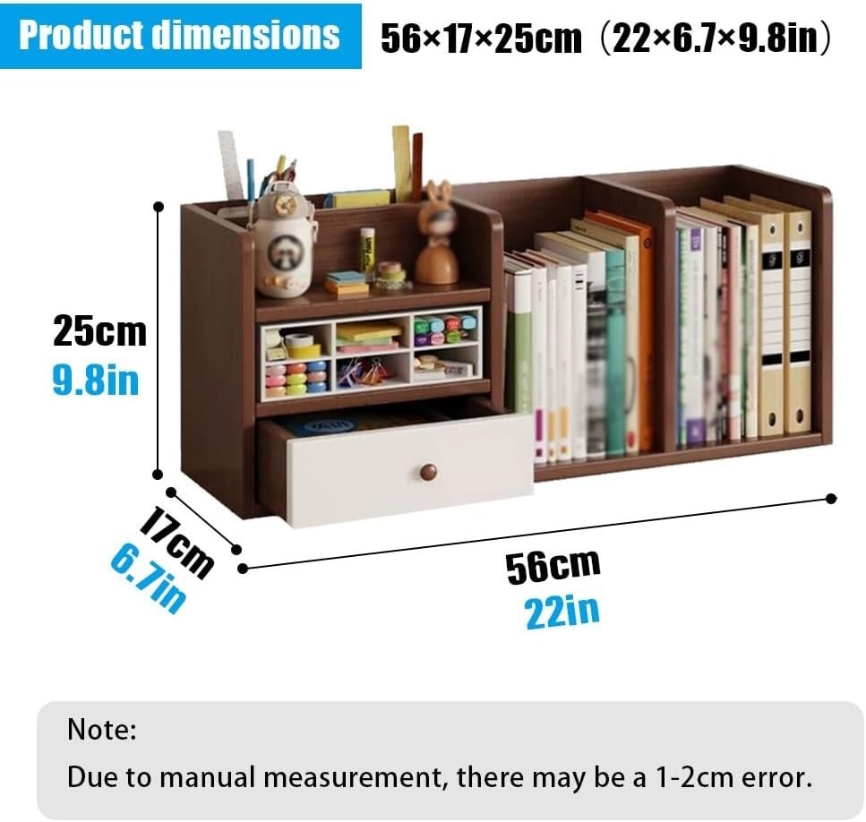 Wood Desktop Storage Rack w/ Drawer | Multi-Tier Office Bookshelf 56x17x25cm