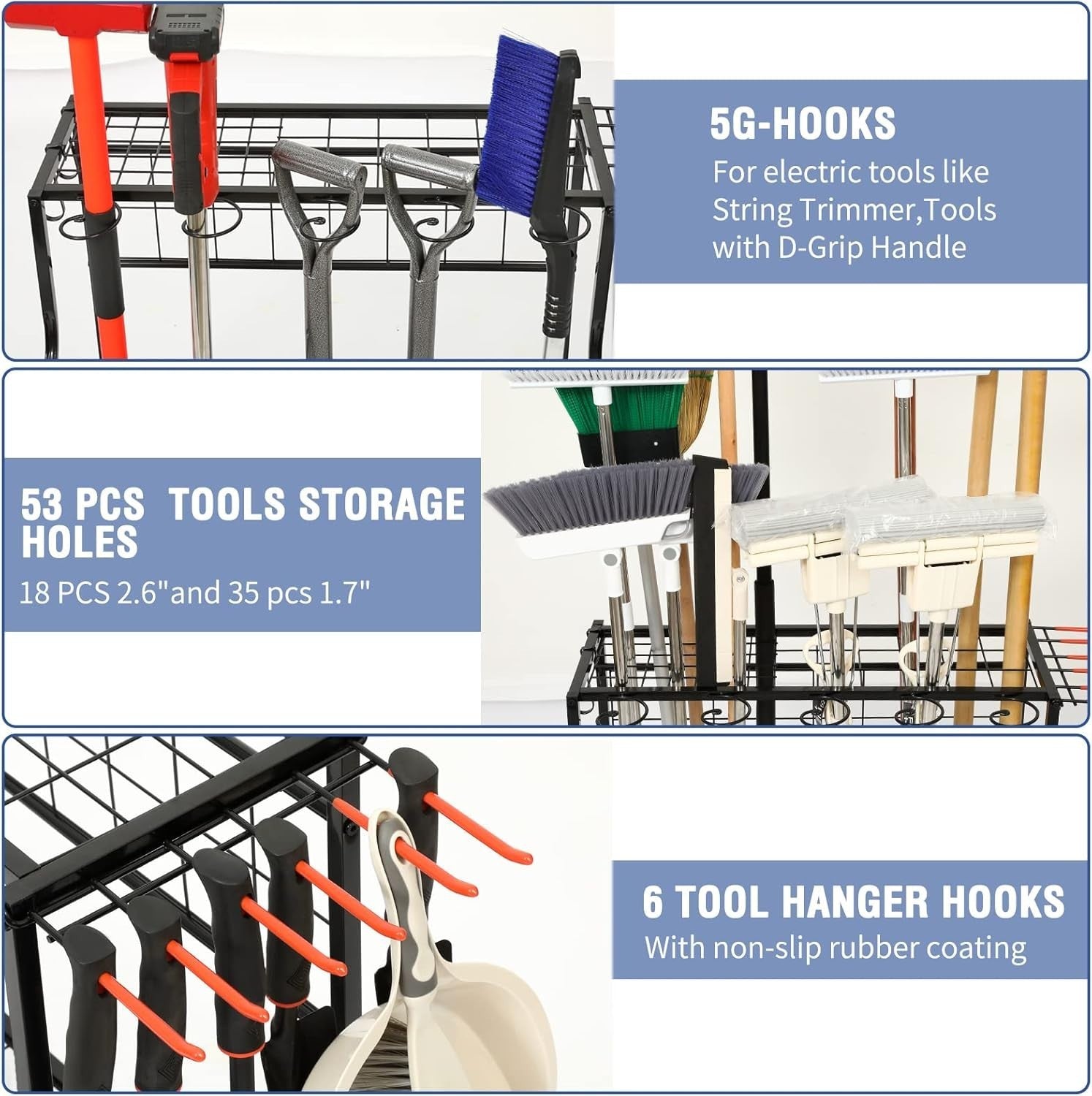 Adjustable Steel Garden Tool Rack Holds 58 Tools 72x72x71cm Black