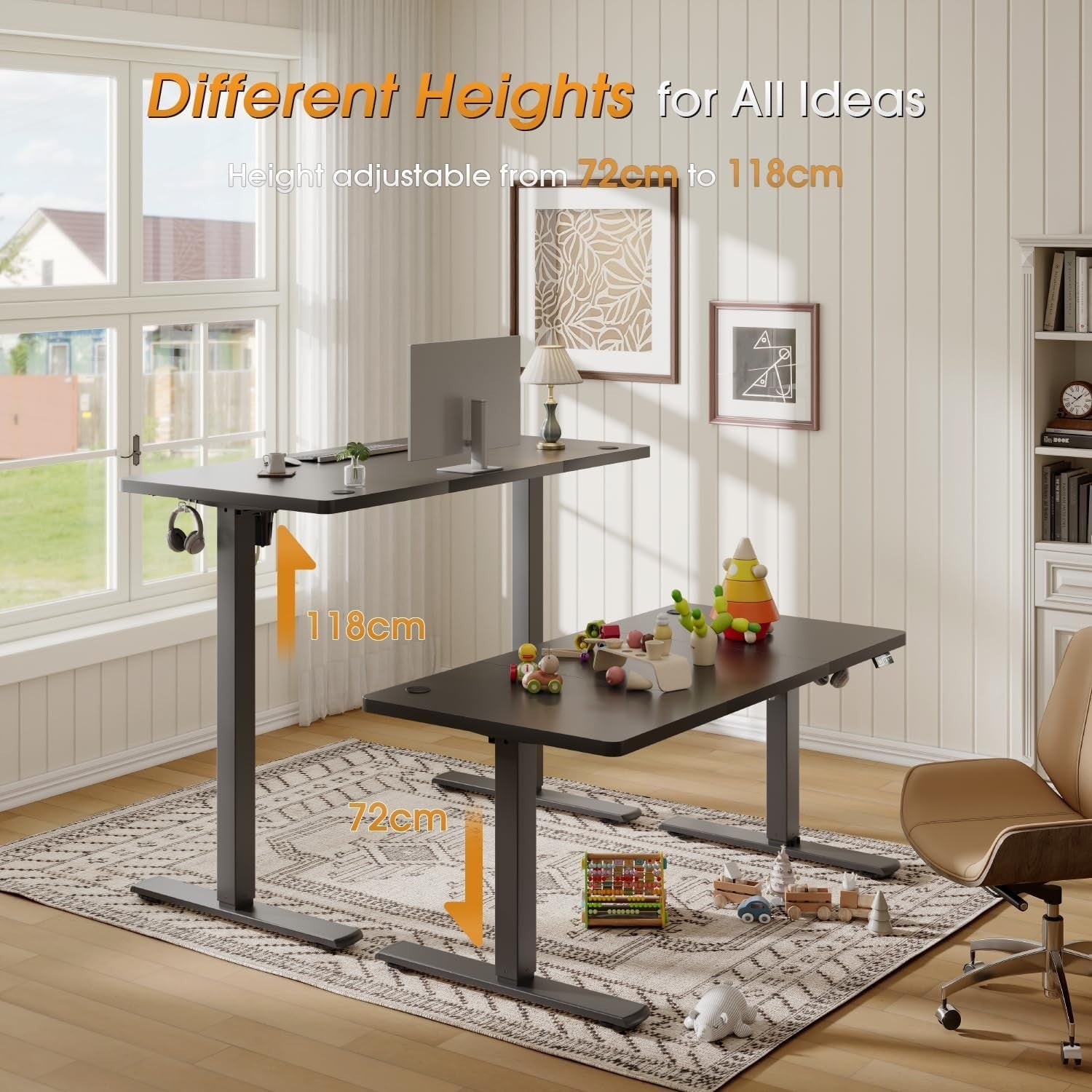 Flamaker 100x60cm Electric Adjustable Desk | Black Sit Stand Office Table