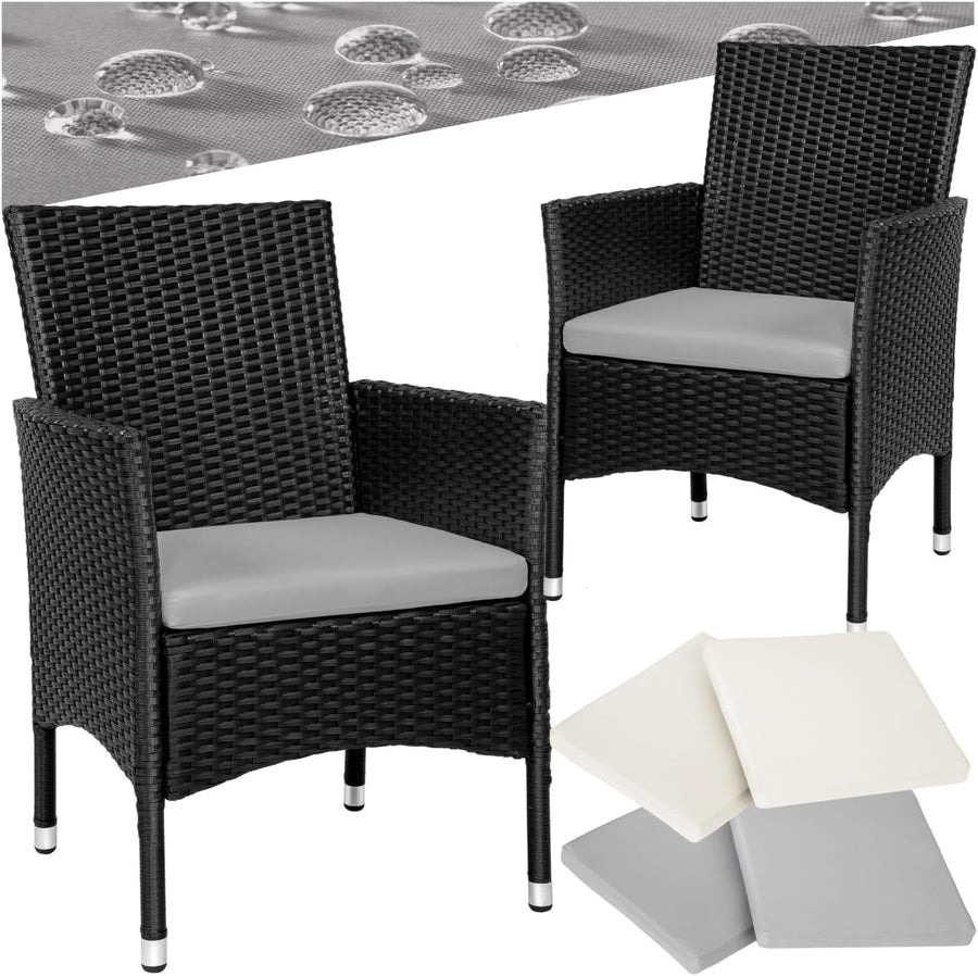 Set of 2 Rattan Garden Chairs with Cushions Patio Balcony Armchairs