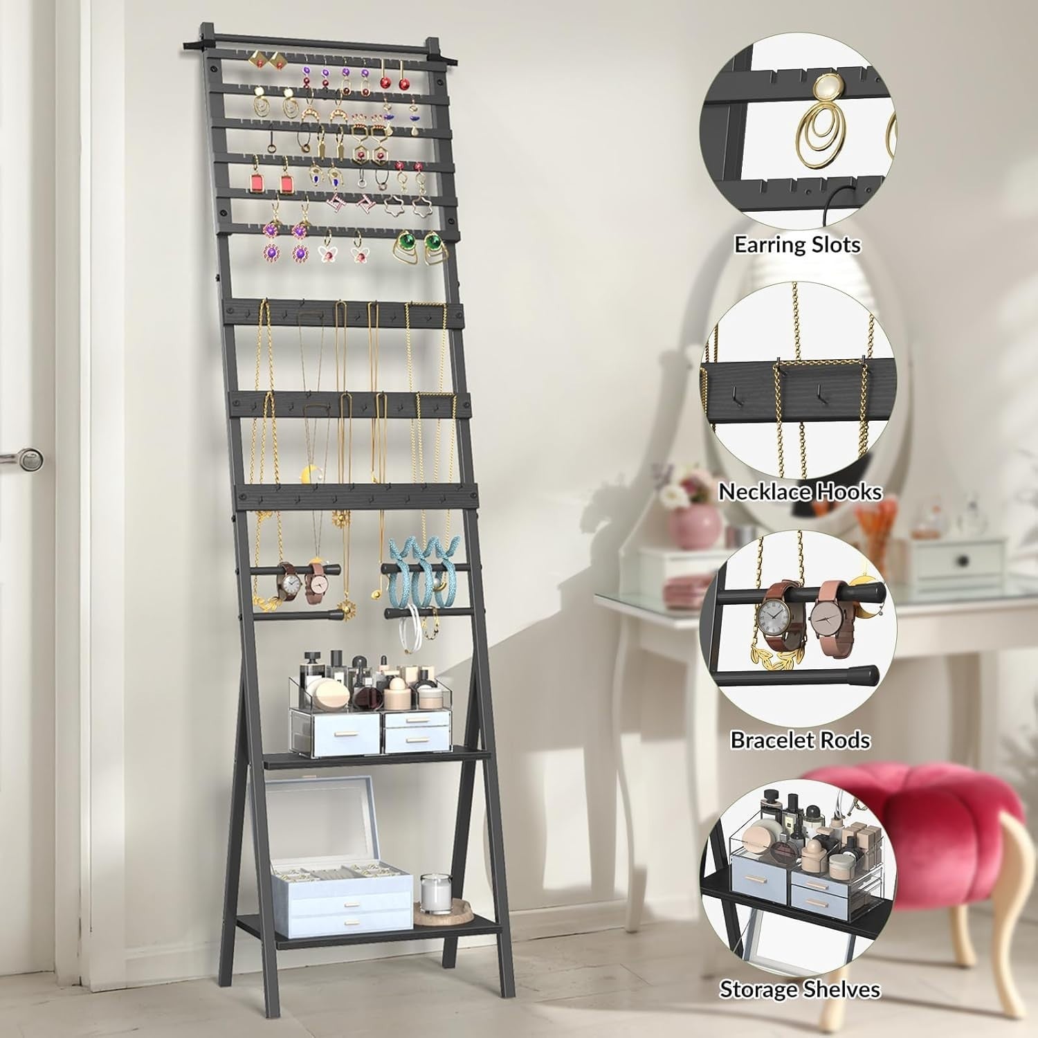 Black Large Jewellery Organizer Stand Necklace Earring Bracelet Holder