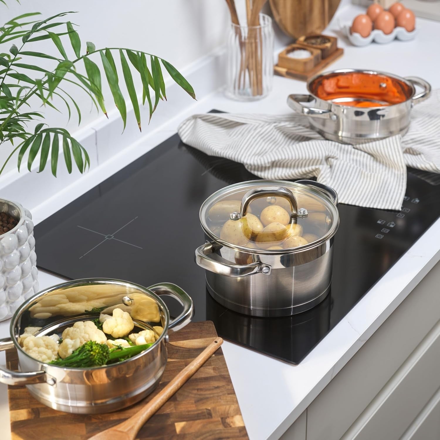 3 Tier Stainless Steel Induction Steamer Pot – 18 cm Stackable Cooking Pans