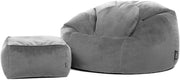 Luxury Velvet Bean Bag Chair with Footstool – Adult Gaming Seat Grey