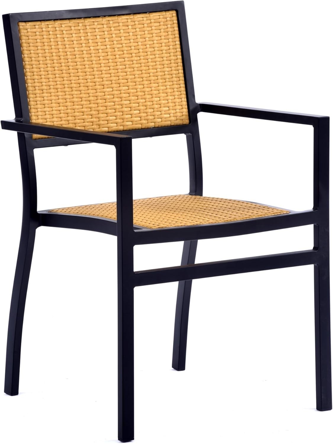 Teak Rattan Armchair Outdoor Dining Patio Chair Stackable Garden Seating