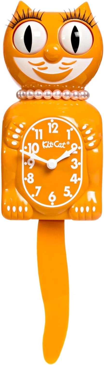 Orange Cat Wall Clock 40cm Retro Tail Moving Eyes Vintage Home Decor Gift