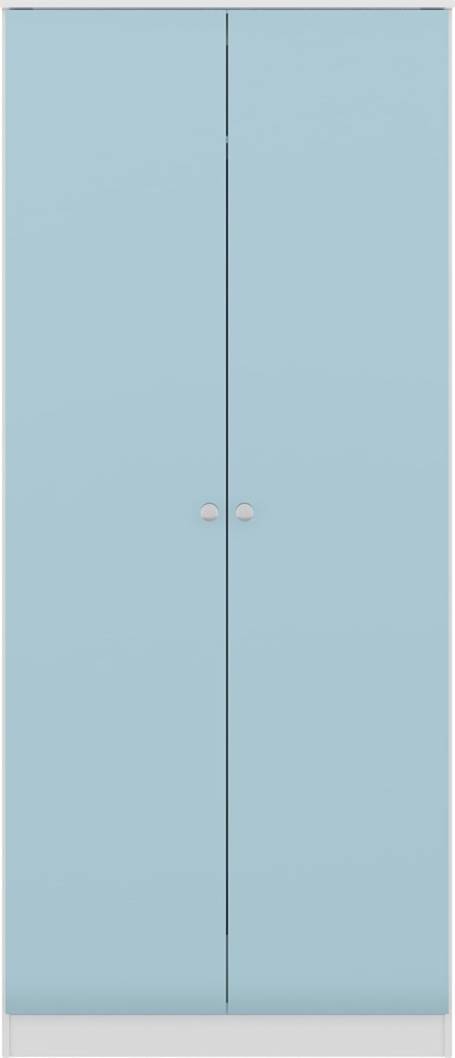 2 Door Gloss Wardrobe Blue White Compact Clothes Storage Modern Design