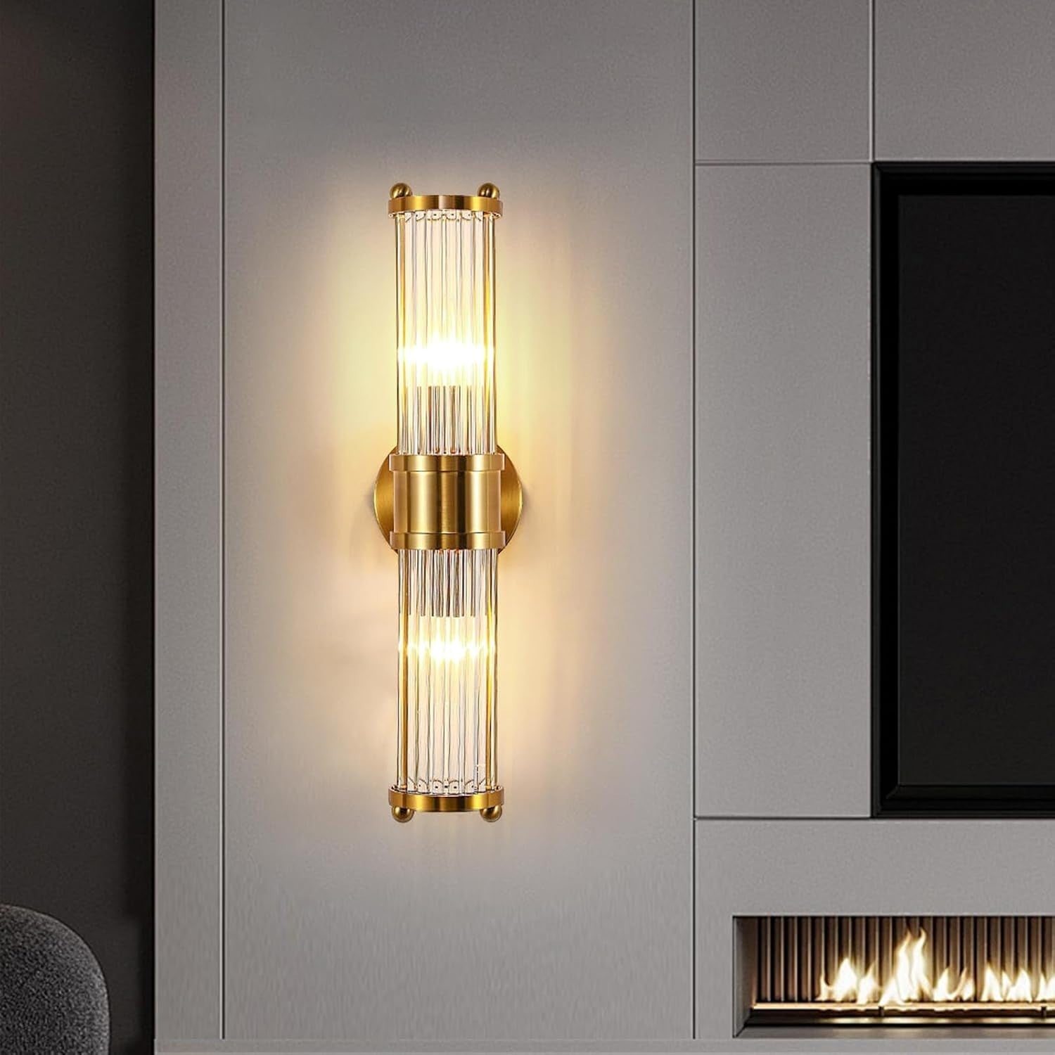 Gold Glass Wall Sconce Light Industrial Vintage Bedroom Hallway Lamp