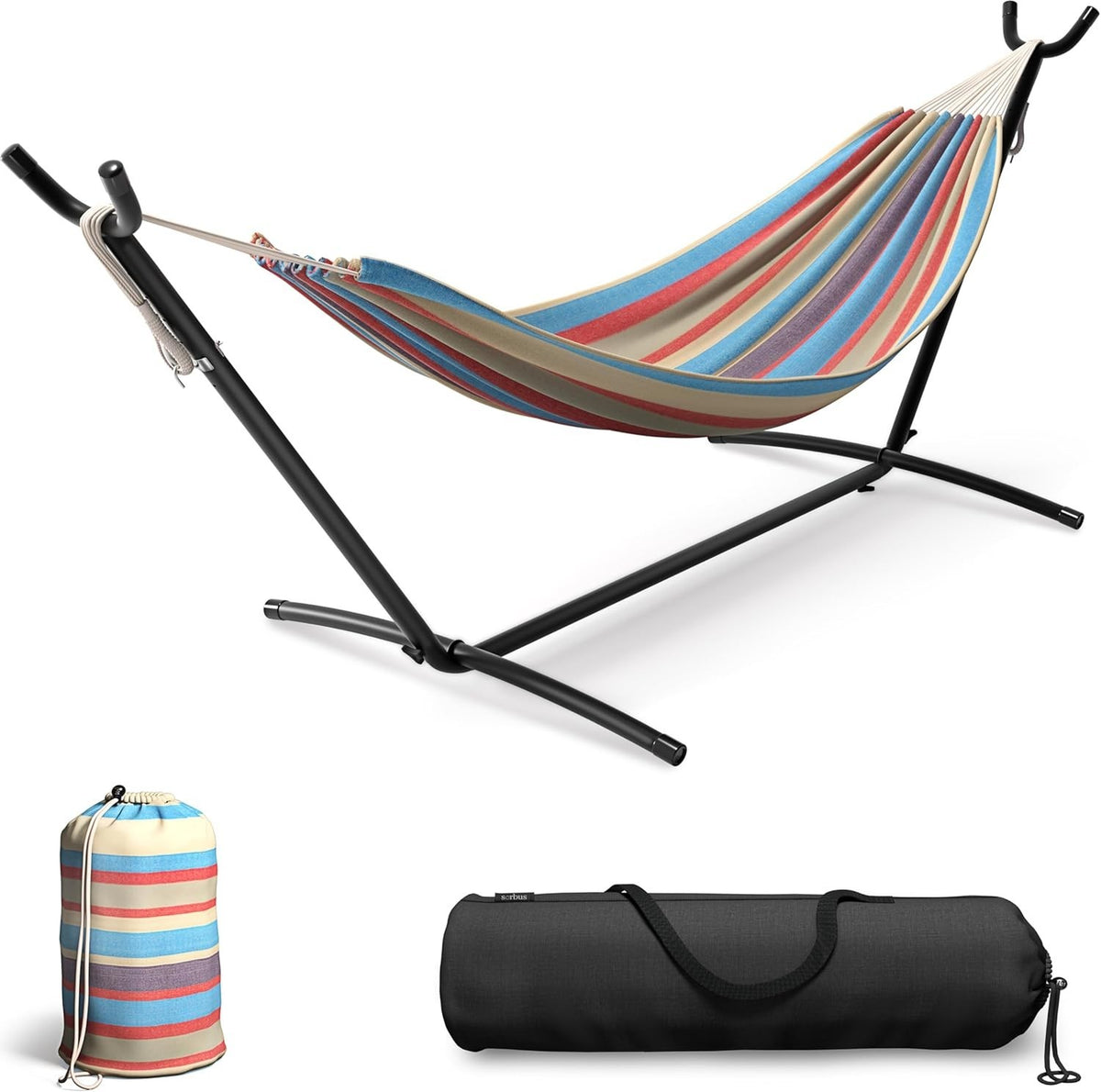 2-Person Luxury Hammock with Steel Stand, Heavy Duty 450lbs, Portable Comfort