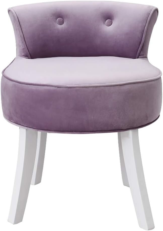 Purple Velvet Low Back Dressing Table Stool with Wooden Legs