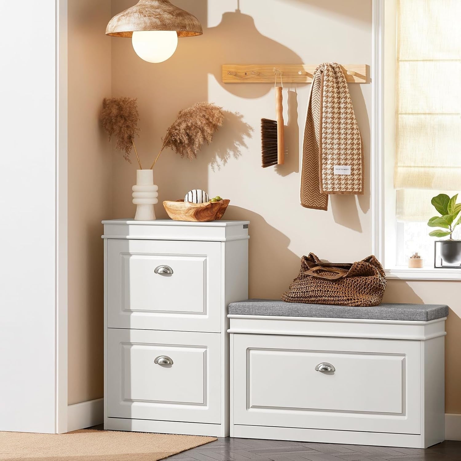 2-Drawer Slim Shoe Cabinet with Flip Drawers, 54x24x82 cm White