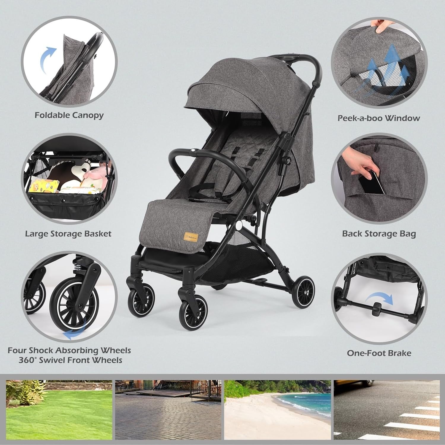 Lightweight Baby Stroller One-Hand Fold Compact Travel Buggy 0–15kg