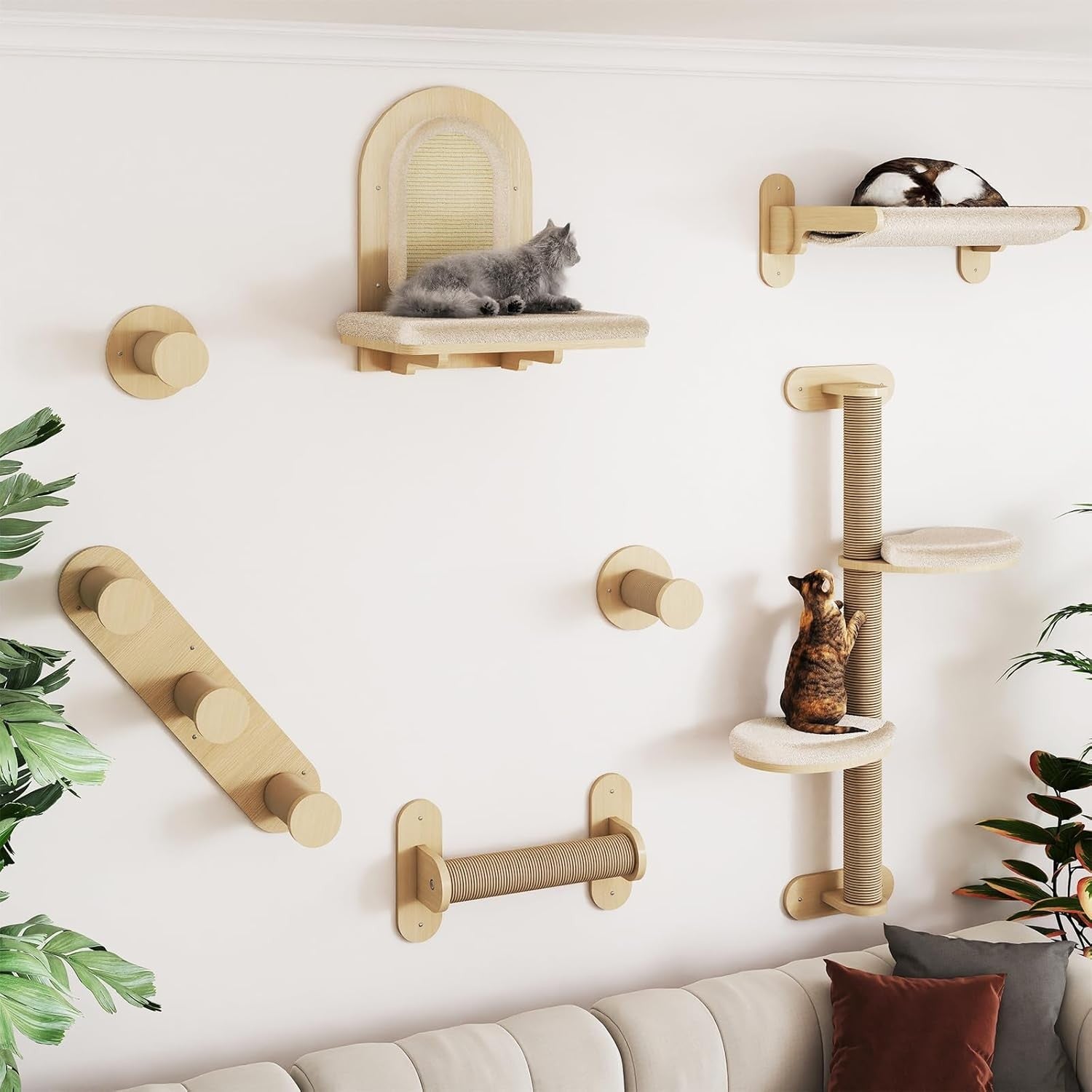 Cat Wall Shelves Climbing Set Solid Wood Multi Level Scratching Platforms