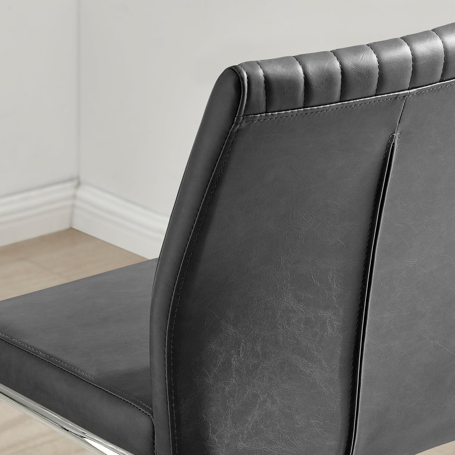 Modern Grey Bar Stools Set of 2 – Faux Leather Cantilever Chairs