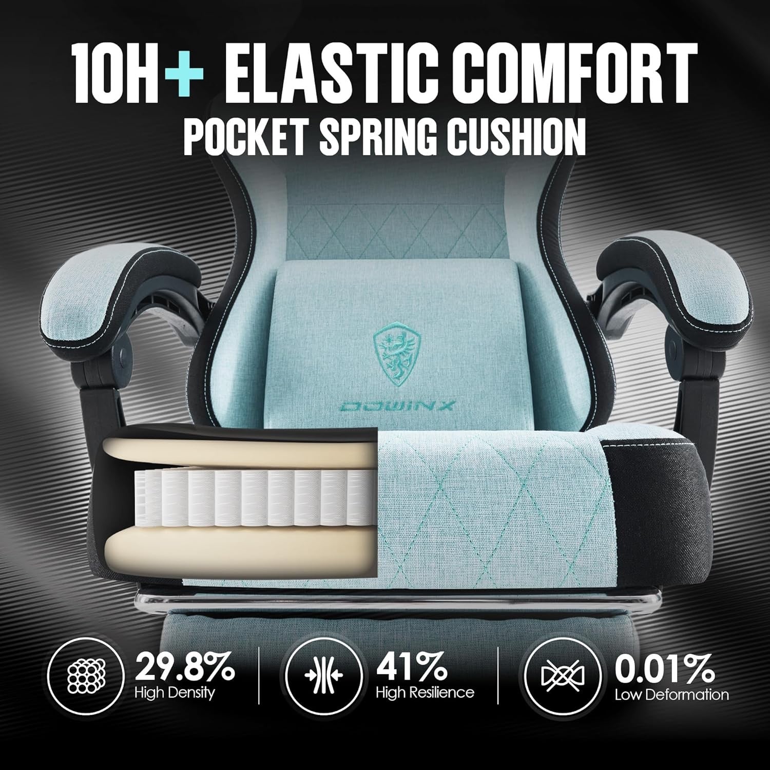 Ergonomic Gaming Chair w/ Footrest Massage Pocket Spring Aqua