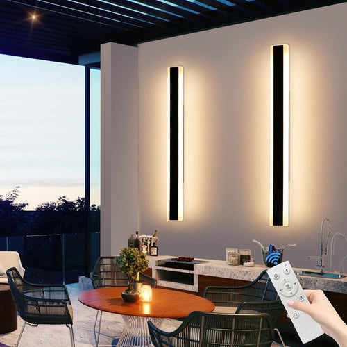 2x 100cm LED Outdoor Wall Lights IP65 Remote Dimmable Modern Garden Lamps