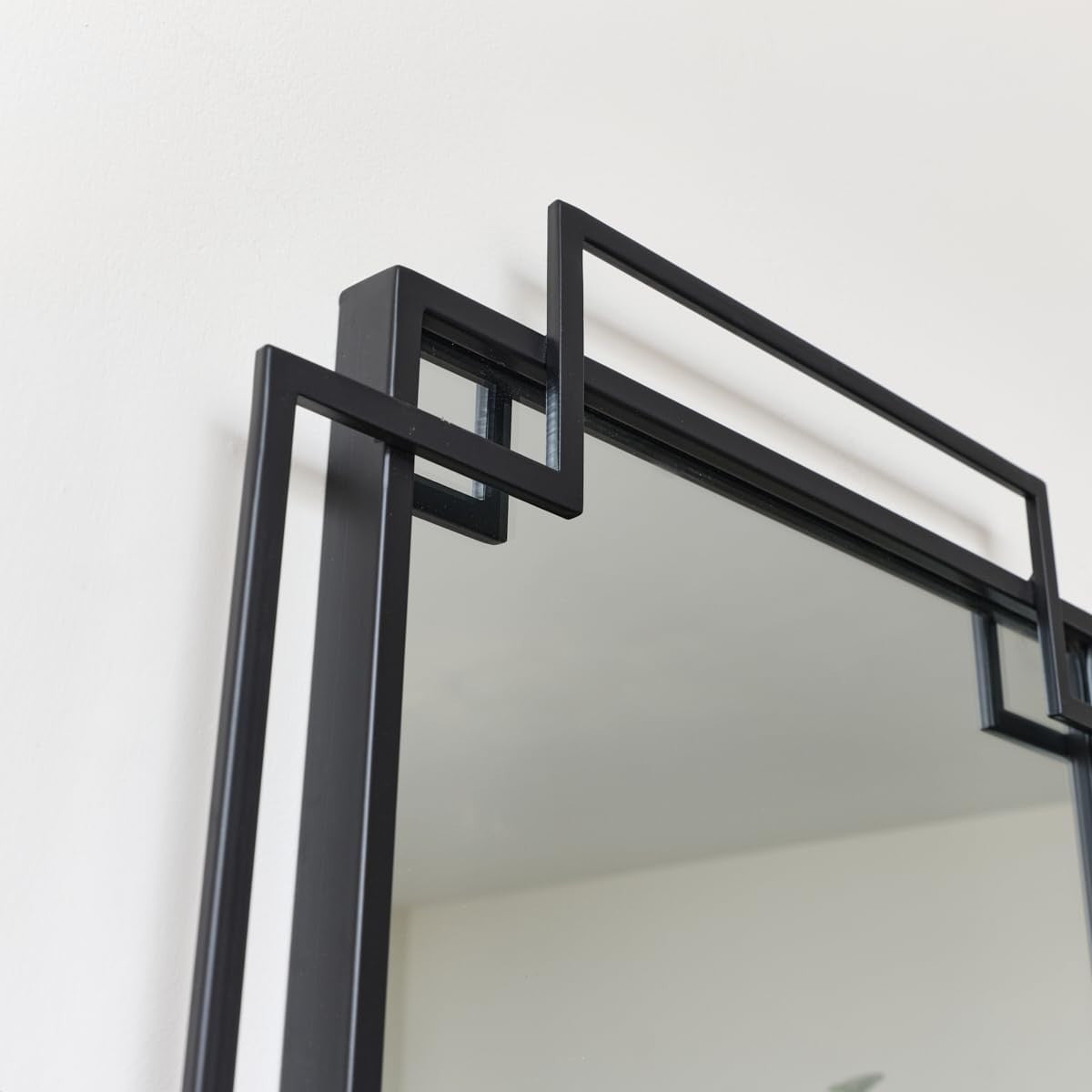 Black Geometric Wall Mirror 94x48cm Modern Metal Frame for Bathroom