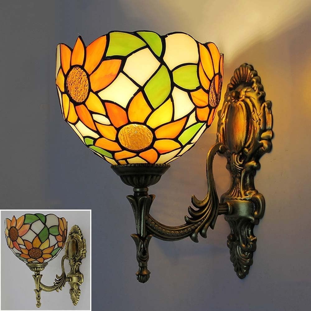 Stained Glass Wall Light Vintage Indoor Lamp for Bedroom Hallway 28cm