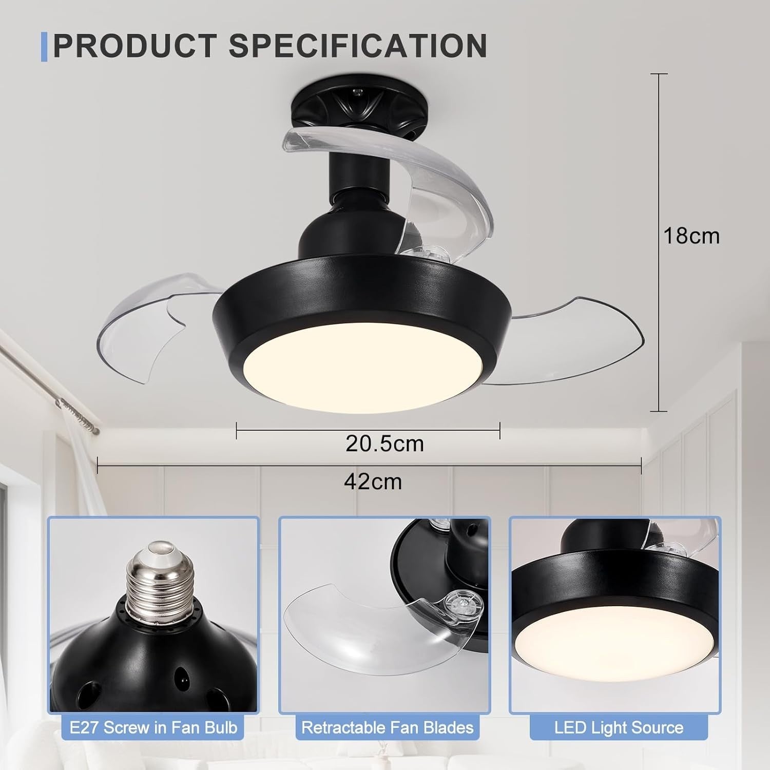 HARPER LIVING 30W Ceiling Fan with Lights, Retractable Blades, Remote