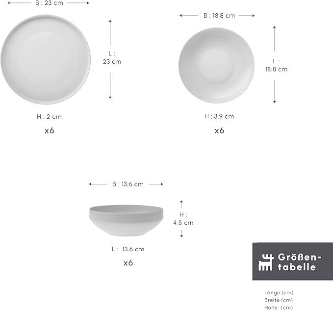 18 Piece Porcelain Dinner Set for 6 White Plates Bowls Modern Tableware