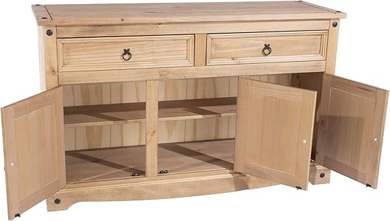 Large Pine Sideboard Cabinet Storage – 3 Door 2 Drawer Solid Wood Unit, Natural