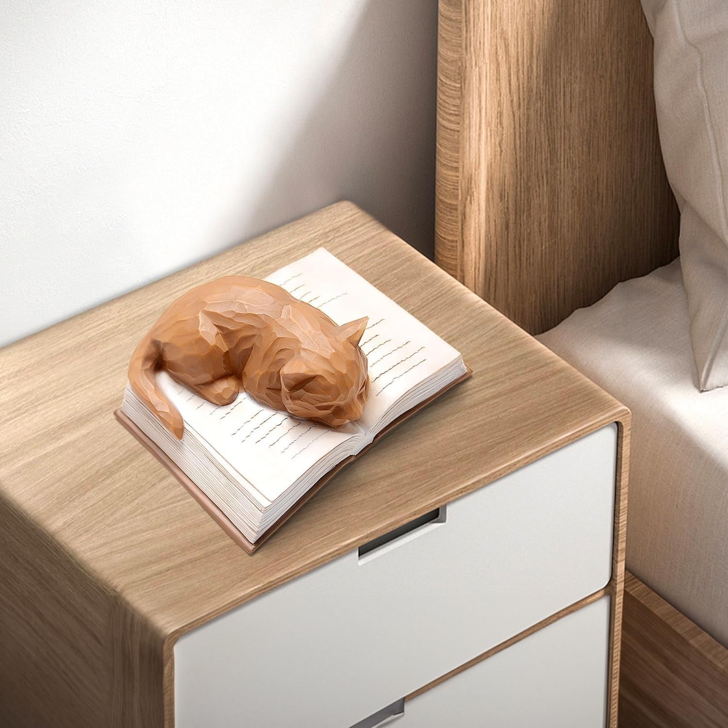 Sleeping Cat on Book Ornament with Bookmark | Cute Cat Lover Gift Brown