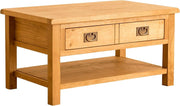 Rustic Oak Coffee Table with Storage Drawer & Shelf – Sturdy Solid Wood 90x55x47