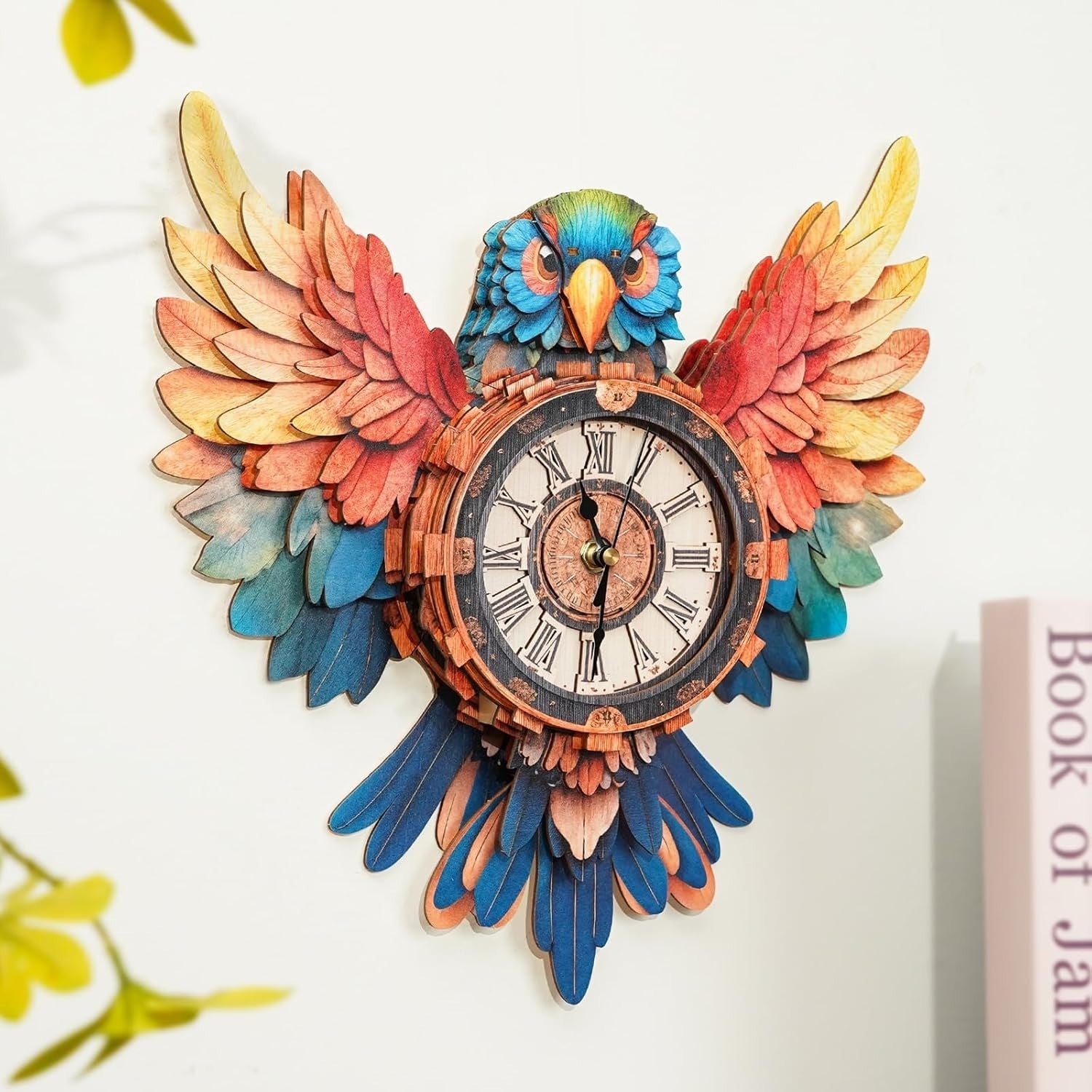 3D Wooden Parrot Clock Puzzle with Pendulum & Chime - DIY Home Decor