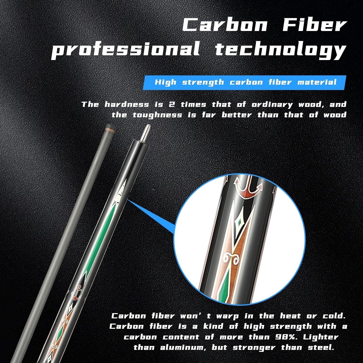 Carbon Fiber Pool Cue 20oz Low Deflection 12.5mm Tip Uni-Lock Pro Stick
