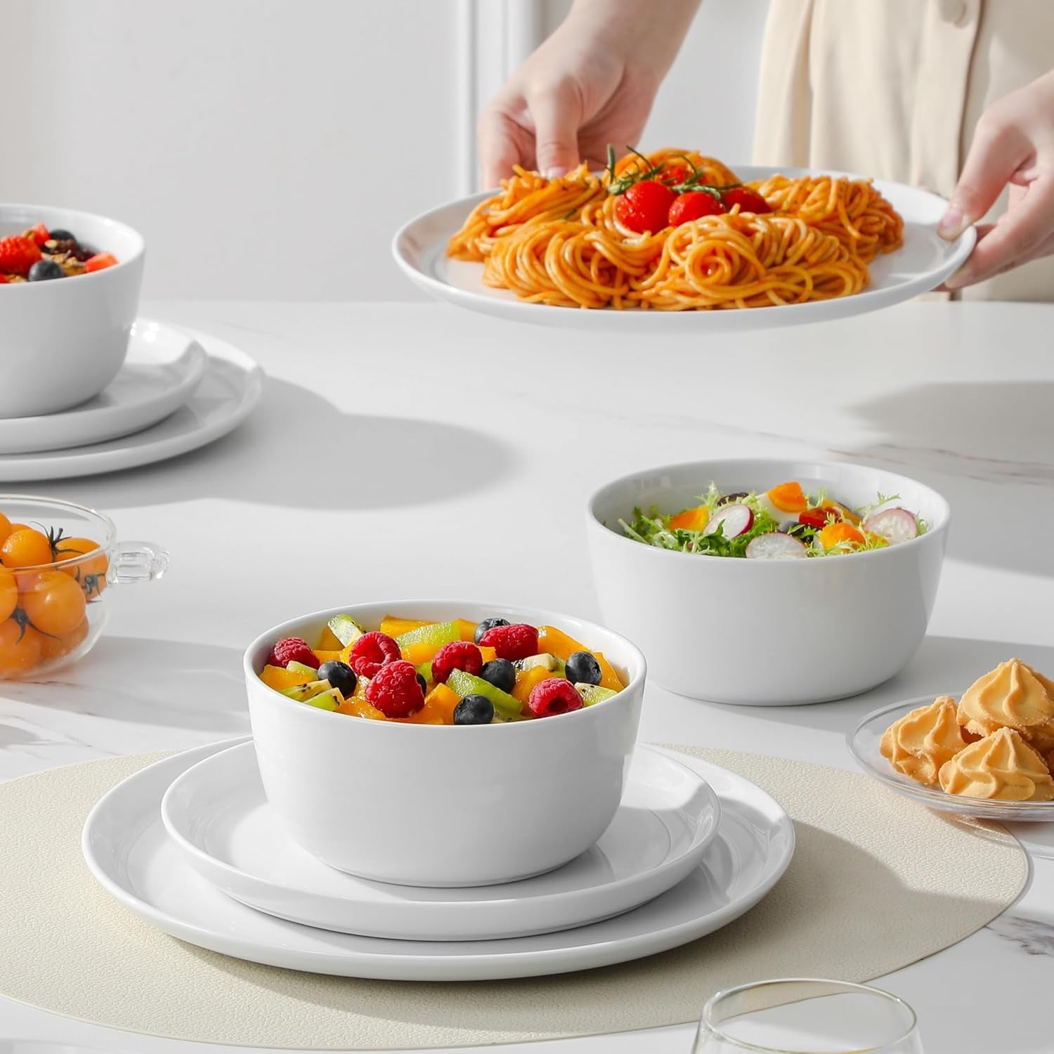 12pc White Porcelain Dinner Set Plates Bowls Chip Scratch Resistant