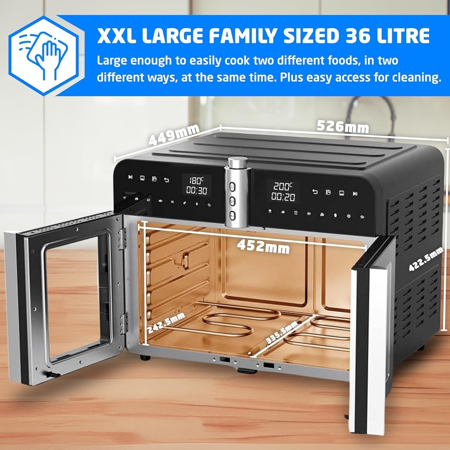 XXL 36L Dual Zone Air Fryer Oven French Doors 16-in-1 Tabletop Cooker Family