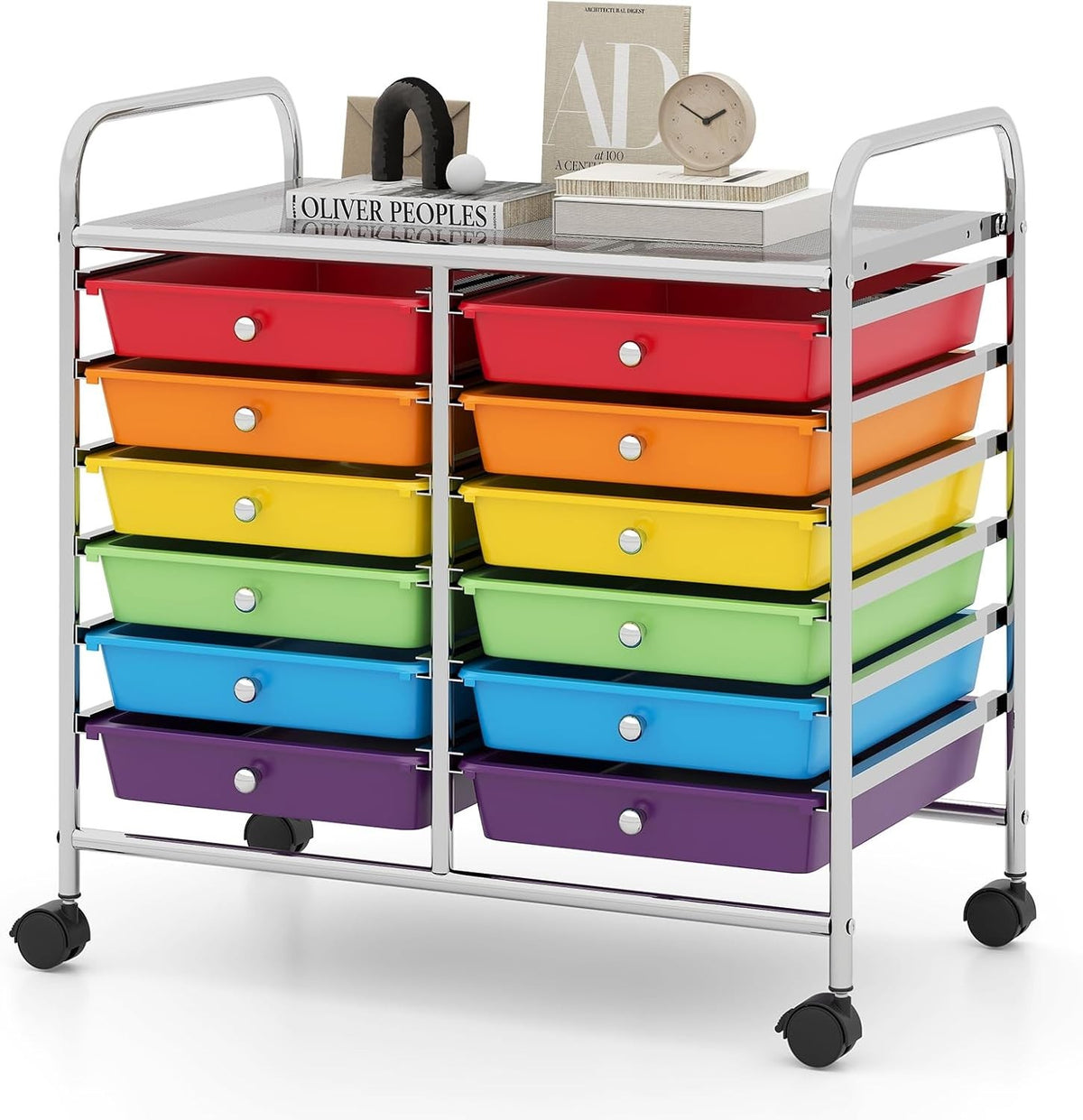 12 Drawer Rolling Storage Cart Multi Color Utility Trolley Organizer