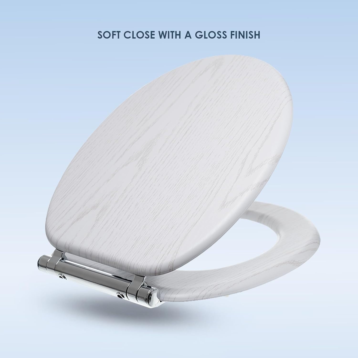 White Oak Effect Toilet Seat Soft Close MDF Quick Release Easy Clean 42x36cm