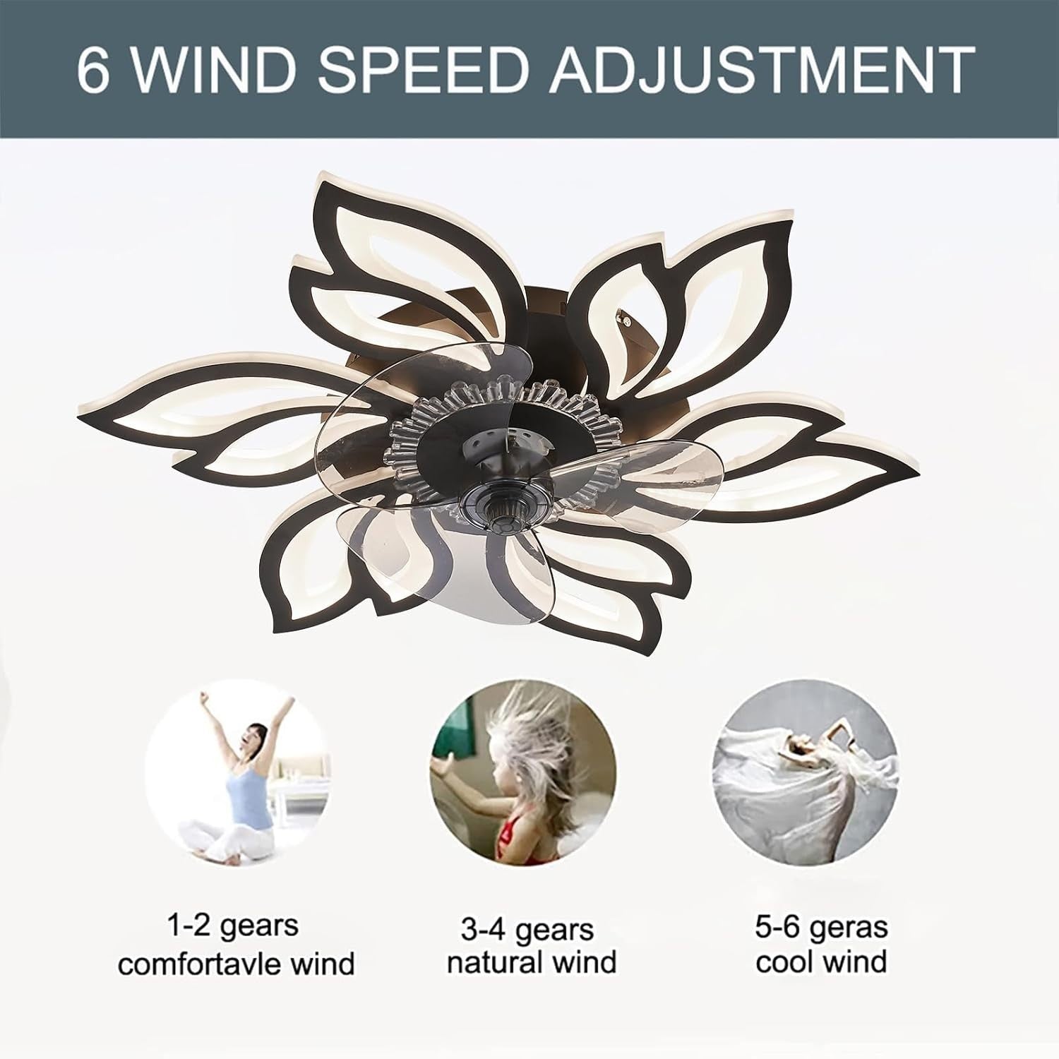 Warmiehomy 63CM Modern Ceiling Fan with Lights, 72W LED, 6-Speed, Remote