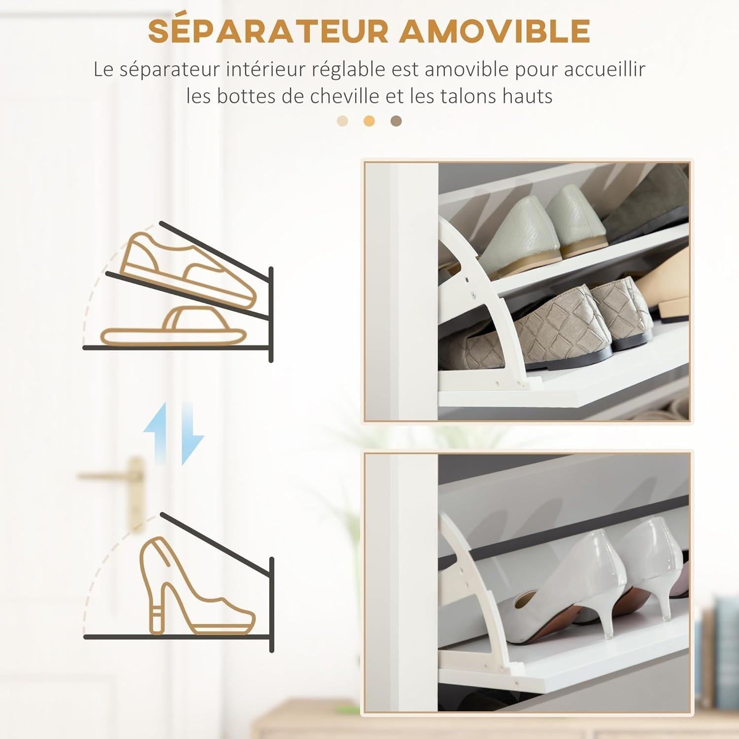 White Slim Shoe Cabinet 3 Flip Drawers Narrow Storage Unit for 18 Pairs