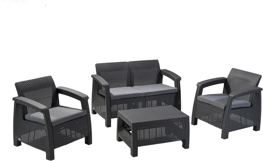 Outdoor 4-Seater Rattan Sofa Set with Cushions & Accent Table - Weatherproof